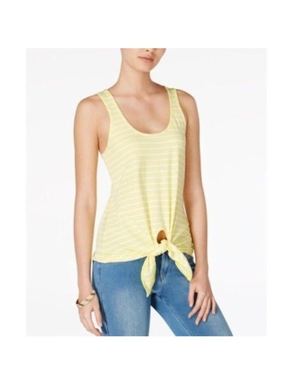 Maison Jules Yellow & White Striped Sleeveless Tie-Front Tank Top